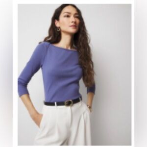 💜 EUC WHBM FORME™ Women’s Ribbed Stretch Boatneck Top in Periwinkle Size Small